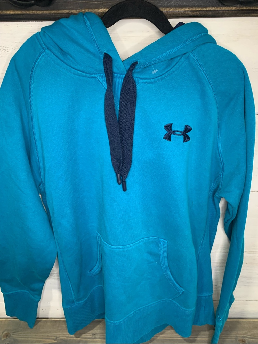 Under Armour Men's Teal Crewneck Hoodie with Navy Logo